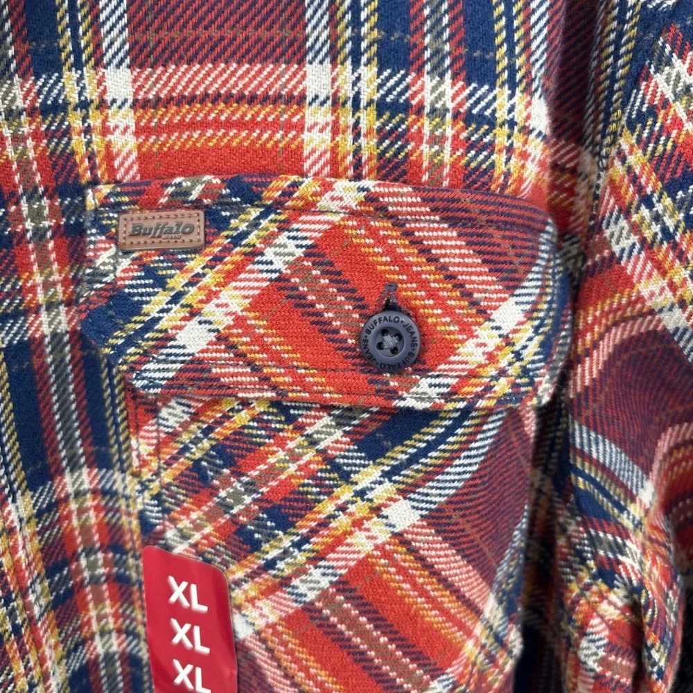 Buffalo David Bitton Scottie Mens XL Red Plaid Cotton Flannel Shirt Jacket NEW